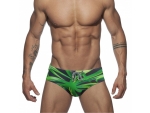 Черные мужские плавки с зеленым растительным рисунком #402042