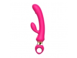 Розовый вибратор-кролик с ручкой-кольцом - 24,6 см. #403223