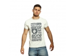 Светло-бежевая мужская футболка с принтом в виде надписей #404989
