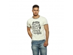 Светло-бежевая мужская футболка с принтом-девизом #405073