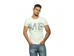 Светло-бежевая мужская футболка с надписями #405089