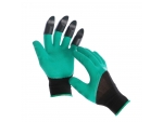Зеленые садовые нейлоновые перчатки с латексной пропиткой и когтями «Землеройки» #406572