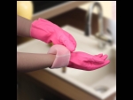 Розовые хозяйственные перчатки с подкладом (размер L) #407764