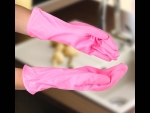 Розовые защитные хозяйственные перчатки (размер L) #407896