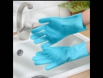 Бирюзовые хозяйственные силиконовые перчатки (28х14 см) #408283