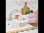 Белые хозяйственные перчатки с щётками, манжетой и подкладом (размер L) #410167