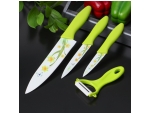 Набор кухонных принадлежностей Доляна, 4 предмета: 3 ножа с антиналипающим покрытием, лезвие 8,5 см, 12 см, 20 см, овощечистка, цвет зелёный #412826