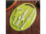 Набор кухонных принадлежностей Доляна, 4 предмета: нож, ножницы с антиналипающим покрытием, овощечистка, доска, цвет зелёный #412847