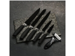 Набор кухонных принадлежностей Доляна «Супер-блек», 6 предметов: ножи 19 см, 23 см, 32 см, 32 см, керамическая овощечистка, 32×4 см, цвет чёрный #412870