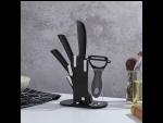 Набор ножей на подставке Magistro Black, 4 предмета: 3 ножа, овощечистка, цвет чёрный #412893