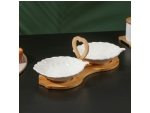 Набор салатников керамических на деревянной подставке BellaTenero, 3 предмета: 2 салатника 300 мл, подставка-держатель, цвет белый #414668