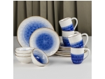 Набор фарфоровой посуды Доляна «Космос», 16 предметов: 4 тарелки d=21 см, 4 тарелки d=27,5 см, 4 миски d=13 см, 4 кружки 400 мл, цвет синий #415059