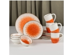 Набор фарфоровой посуды Доляна «Космос», 16 предметов: 4 тарелки d=21 см, 4 тарелки d=27,5 см, 4 миски d=13 см, 4 кружки 400 мл, цвет оранжевый #415061