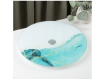 Подставка стеклянная для торта вращающаяся Magistro «Мраморный бриз», d=32 см, цвет голубой #415367