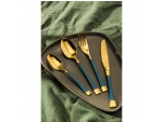 Набор столовых приборов, Magistro «Виконт», 4 предмета, цвет металла золотой, синие ручки #415543