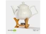 Чайник фарфоровый заварочный на подставке из бамбука BellaTenero «Тюльпан», 700 мл, цвет белый #416089