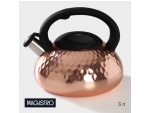 Чайник со свистком из нержавеющей стали Magistro Glow, 3 л, индукция, ручка soft-touch, цвет бронзовый #418903