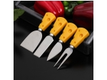 Ножи для нарезки сыра Доляна «Пармезан», 4 предмета, 13 см, цвет жёлтый #421934