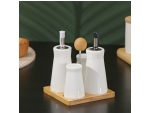 Набор фарфоровый для специй на бамбуковой подставке BellaTenero, 5 предметов: солонка, перечница, 2 соусника, подставка-держатель, цвет белый #424364
