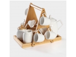 Набор кофейный фарфоровый на бамбуковой подставке BellaTenero, 15 предметов: чайник 850 мл, 6 кружек 70 мл, сахарница с ложкой 300 мл, молочник 250 мл, 6 блюдец, цвет белый #424405