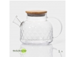 Чайник стеклянный заварочный с бамбуковой крышкой и металлическим фильтром BellaTenero «Круиз», 1 л, 16×10×12 см #424527