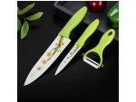 Набор кухонных принадлежностей Доляна «Нарцисс», 3 предмета: 2 ножа с антиналипающим покрытием, лезвие 12 см, овощечистка, 20×4 см, цвет зелёный #425216