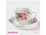 Чайная пара фарфоровая Доляна «Роза», 2 предмета: чашка 250 мл, блюдце d=15 см #425517