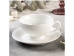 Чайная пара фарфоровая Magistro «Бланш», 2 предмета: чашка 250 мл, блюдце d=15,5 см, цвет белый #425794