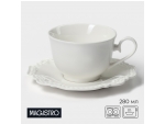 Чайная пара фарфоровая Magistro «Сюита», 2 предмета: кружка 280 мл, блюдце d=15,5 см, цвет белый #425827