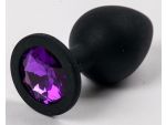 Черная силиконовая анальная пробка с фиолетовым стразом - 8,2 см. #52271