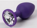 Фиолетовая силиконовая анальная пробка с прозрачным стразом - 7,1 см. #52295