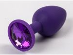 Фиолетовая силиконовая анальная пробка с фиолетовым стразом - 7,1 см. #52298