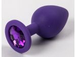 Фиолетовая силиконовая анальная пробка с фиолетовым стразом - 8,2 см. #52299