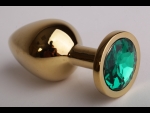 Золотистая анальная пробка с зеленым кристаллом - 9,5 см. #54512