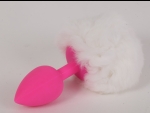 Розовая анальная пробка с белым хвостом "Задорный Кролик" #54564