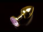Маленькая золотистая анальная пробка с круглым кончиком и розовым кристаллом - 7 см. #56269
