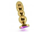 Золотистая фигурная анальная пробка R10 RICH Gold/Purple с фиолетовым кристаллом - 14,5 см. #56671