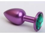Фиолетовая анальная пробка с зеленым стразом - 7,6 см. #61500