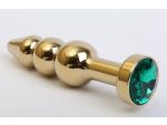 Золотистая анальная ёлочка с зеленым кристаллом - 11,2 см. #61554