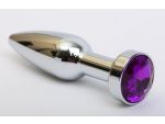 Удлинённая серебристая пробка с фиолетовым кристаллом - 11,2 см.