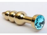 Золотистая анальная ёлочка с голубым кристаллом - 11,2 см. #61668