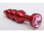 Красная анальная ёлочка с розовым кристаллом - 11,2 см. #61675