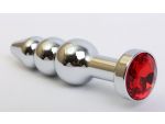 Серебристая анальная ёлочка с красным кристаллом - 11,2 см. #61677