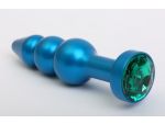 Синяя фигурная анальная пробка с зелёным кристаллом - 11,2 см. #61680