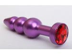 Фиолетовая фигурная анальная ёлочка с красным кристаллом - 11,2 см. #61685