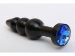 Чёрная анальная ёлочка с синим кристаллом - 11,2 см. #61692