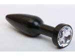 Чёрная удлинённая пробка с прозрачным кристаллом - 11,2 см. #61709