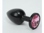 Чёрная анальная пробка с розовым стразом - 8,2 см. #61930