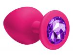 Большая розовая анальная пробка Emotions Cutie Large с фиолетовым кристаллом - 10 см. #64356