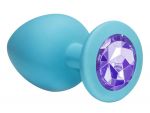 Большая голубая анальная пробка Emotions Cutie Large с фиолетовым кристаллом - 10 см. #64358